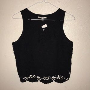 Black lace front crop tank top